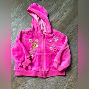 VTG Disney Pooh Bear Sweatshirt Full Zip Hoodie Embroidered Pink Baby Size 12 Mo
